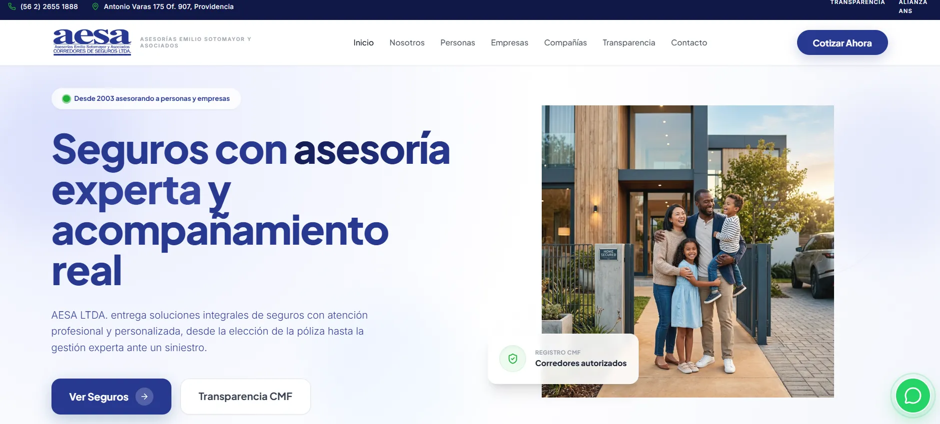 Captura de la portada de AESA Seguros con su propuesta de asesoría y acceso a cotización